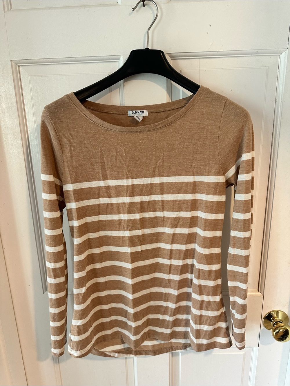 Old Navy Tan and White Striped Long Sleeve Tee